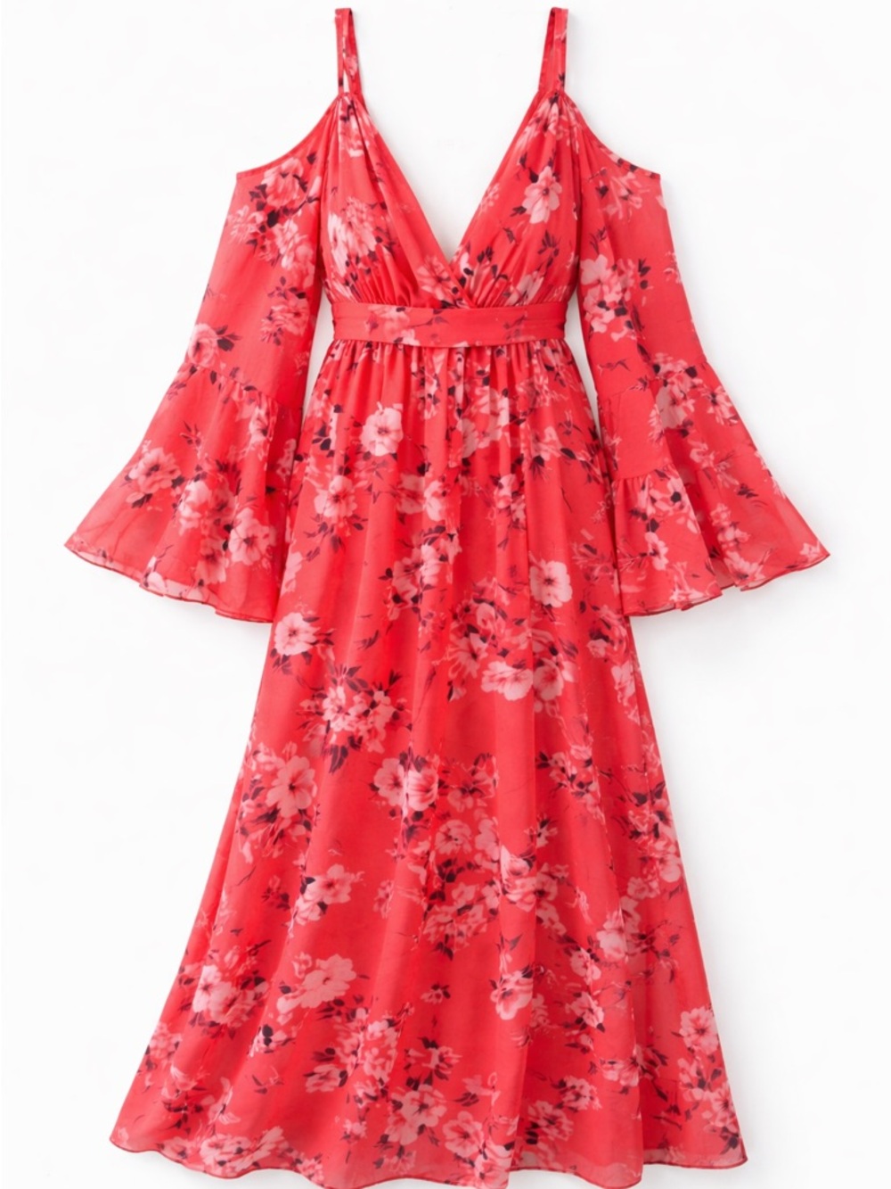 Order Plus vacation maxi dress coral floral flowy cold shoulder XL is a beauty!